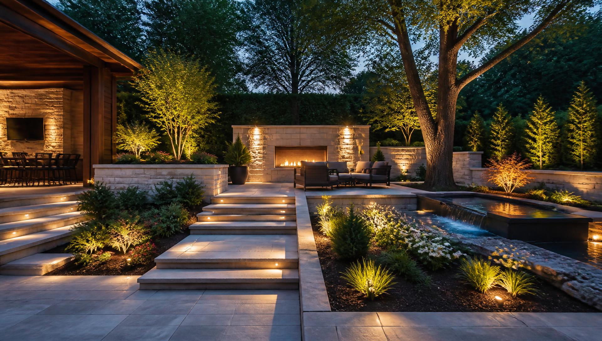 Finished luxury outdoor living space built by a landscape construction contractor